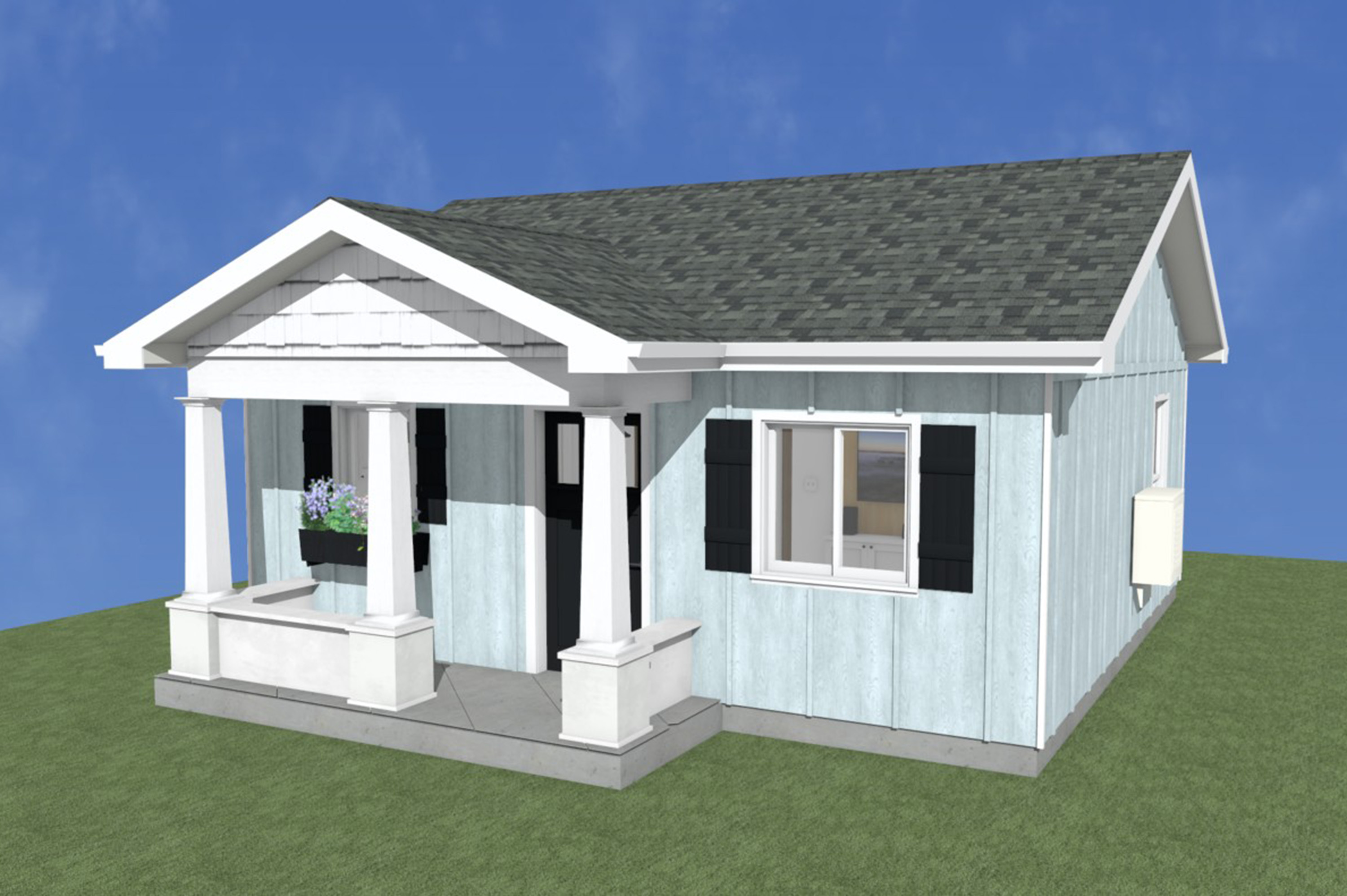 SFH012 :: 1-story, 1-bedroom with options (621 sf)